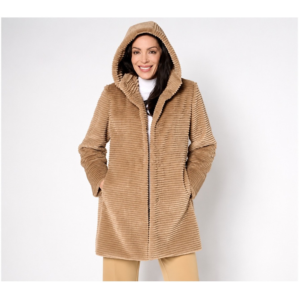 Dennis Basso Petite Faux Mink Anorak Jacket with Removable Hood Butterscotch,P1X